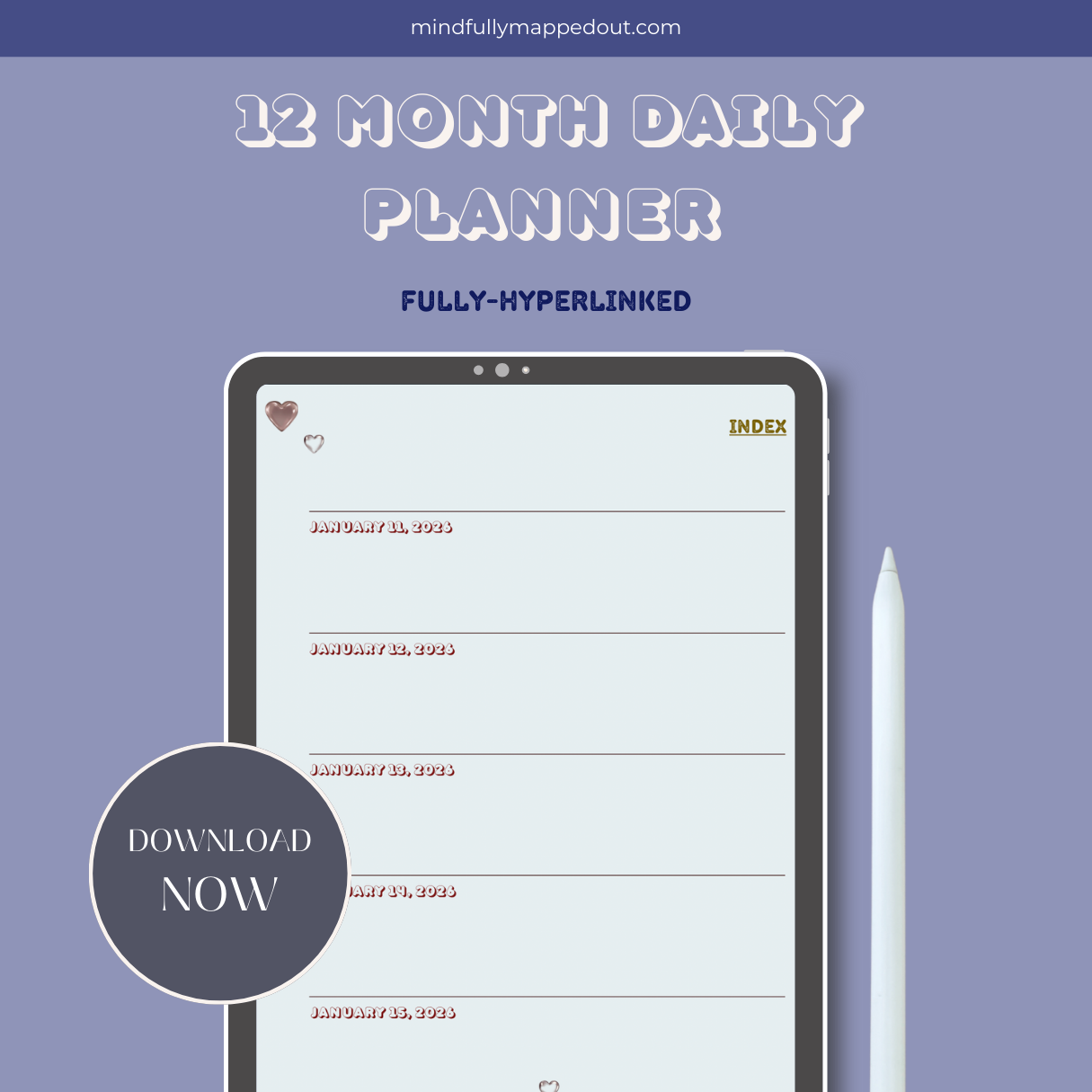 12-Month Daily Planner | Monthly and Daily Notes