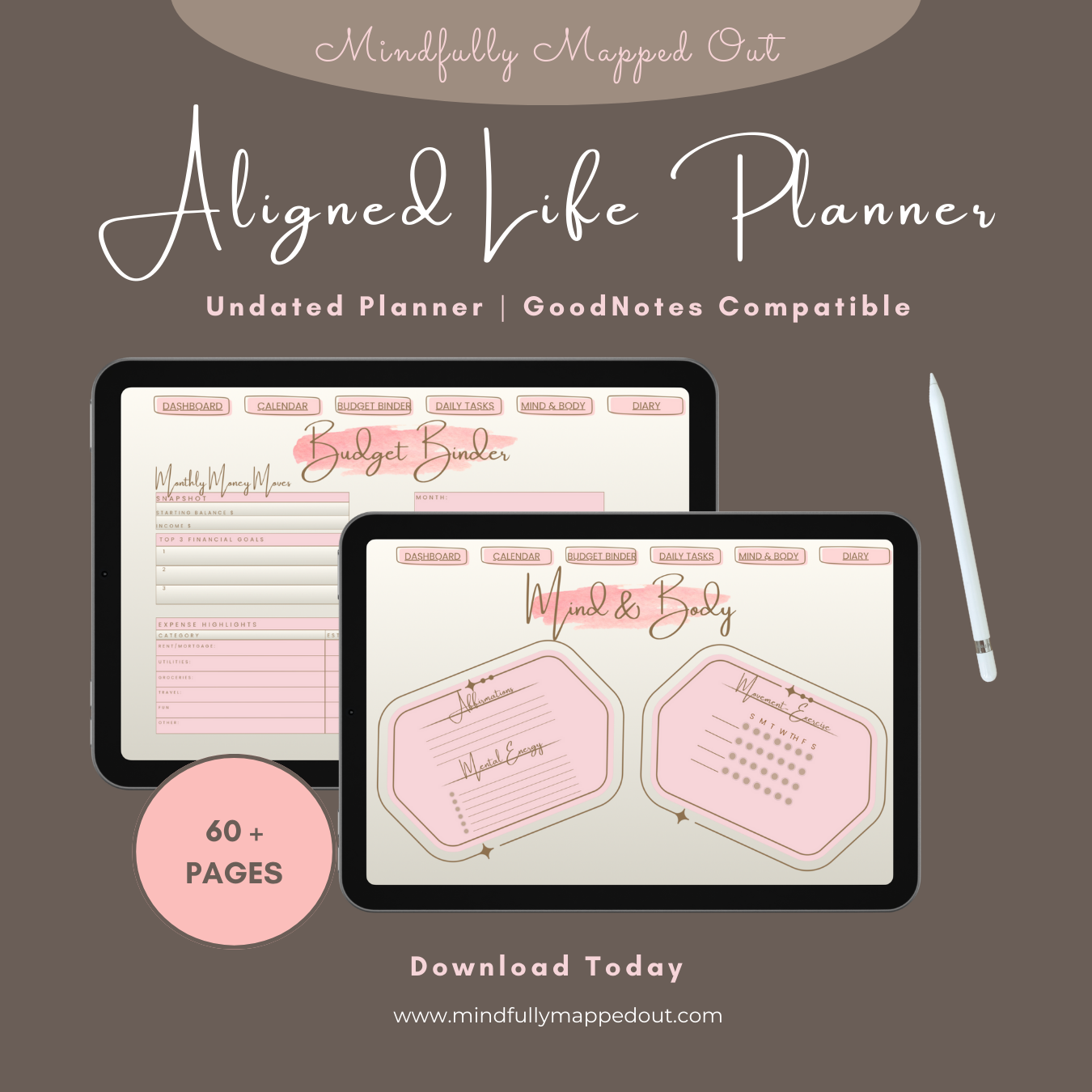 Aligned Life Planner (Undated)- Digital Download for Goodnotes, Noteful, Notes App, etc.