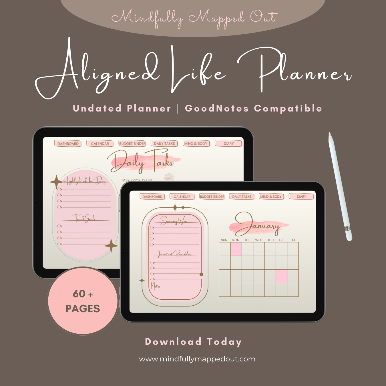 Aligned Life Planner (Undated)- Digital Download for Goodnotes, Noteful, Notes App, etc.