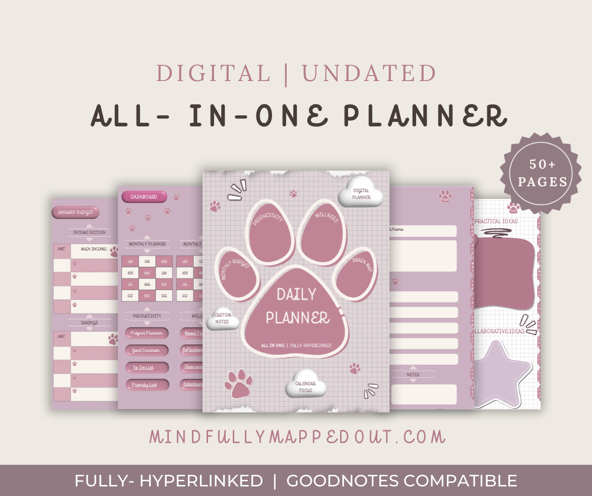 Digital Undated All-In-One Planner (50+ Pages, Hyperlinked PDF)