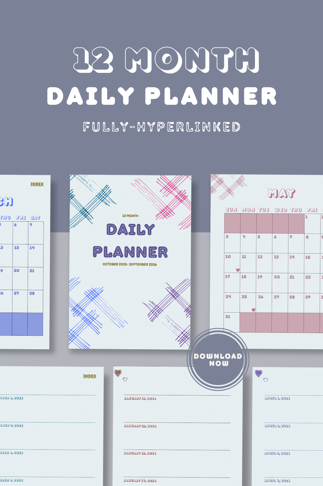 12-Month Daily Planner | Monthly and Daily Notes