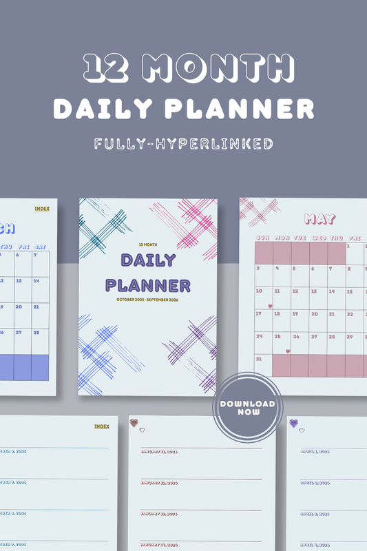 12-Month Daily Planner | Monthly and Daily Notes