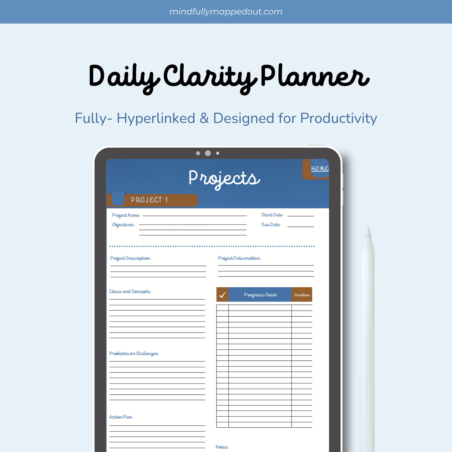 Daily Clarity Planner – Fully Hyperlinked Digital Planner (100+ Pages)