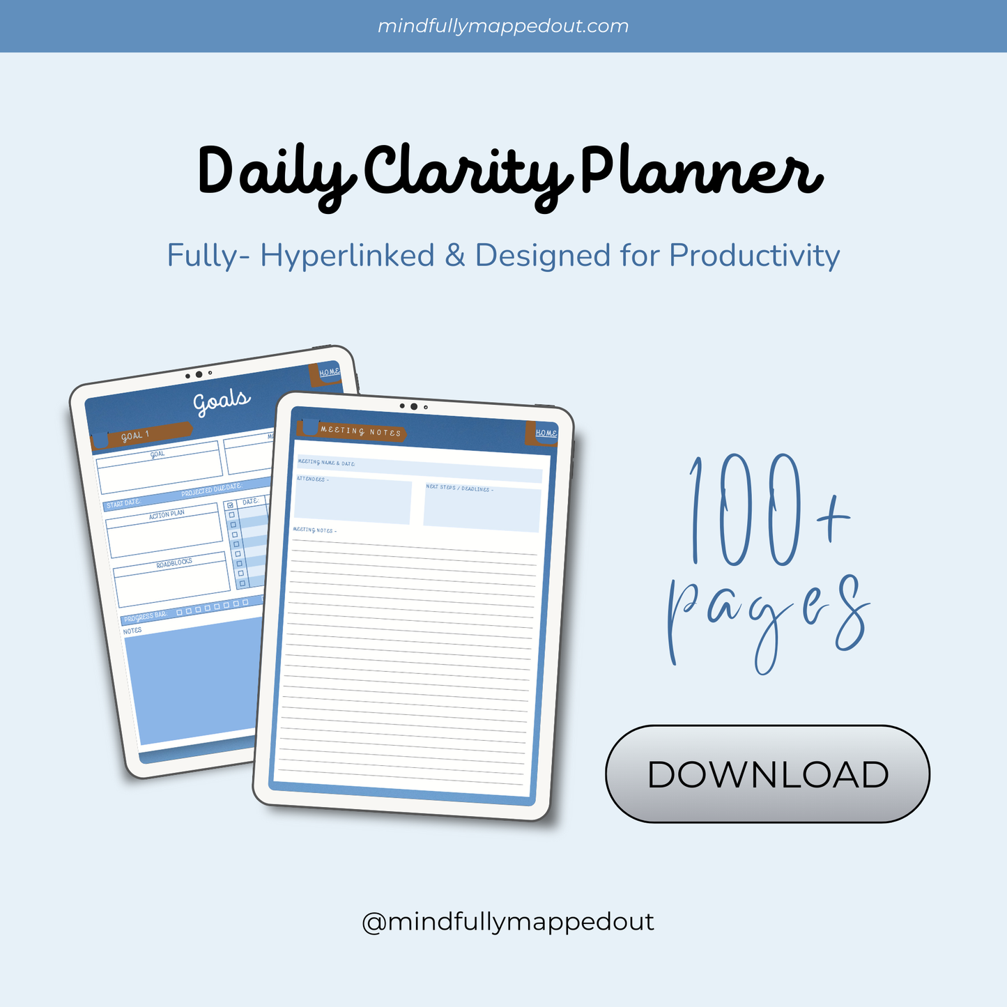 Daily Clarity Planner – Fully Hyperlinked Digital Planner (100+ Pages)