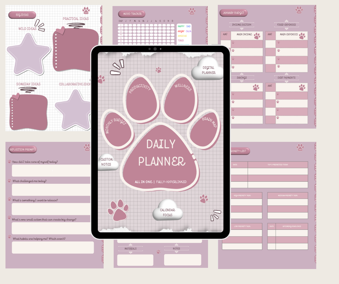 Digital Undated All-In-One Planner (50+ Pages, Hyperlinked PDF)